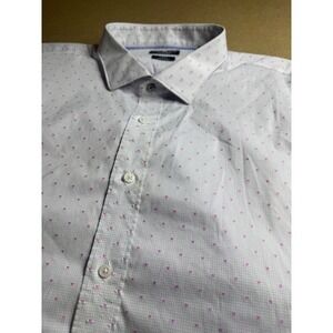 Psycho Bunny Mens 20 38/39 Modern Fit Non Iron Stretch Dress Shirt Pink White